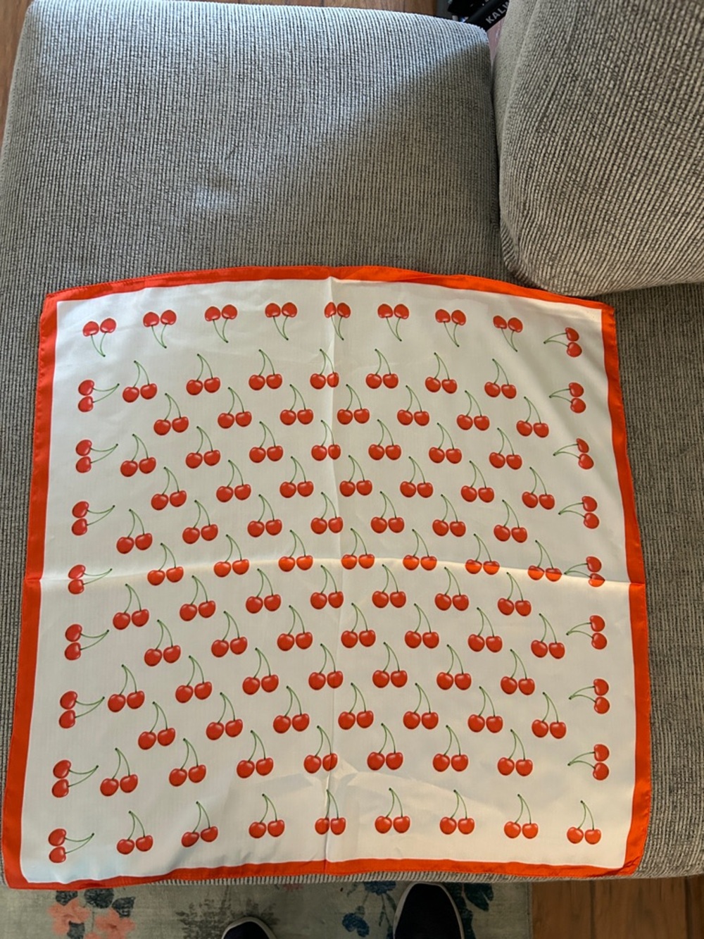 Cherry Print Square Scarf with Red Border NEW cherries 🍒 - Picture 5 of 8